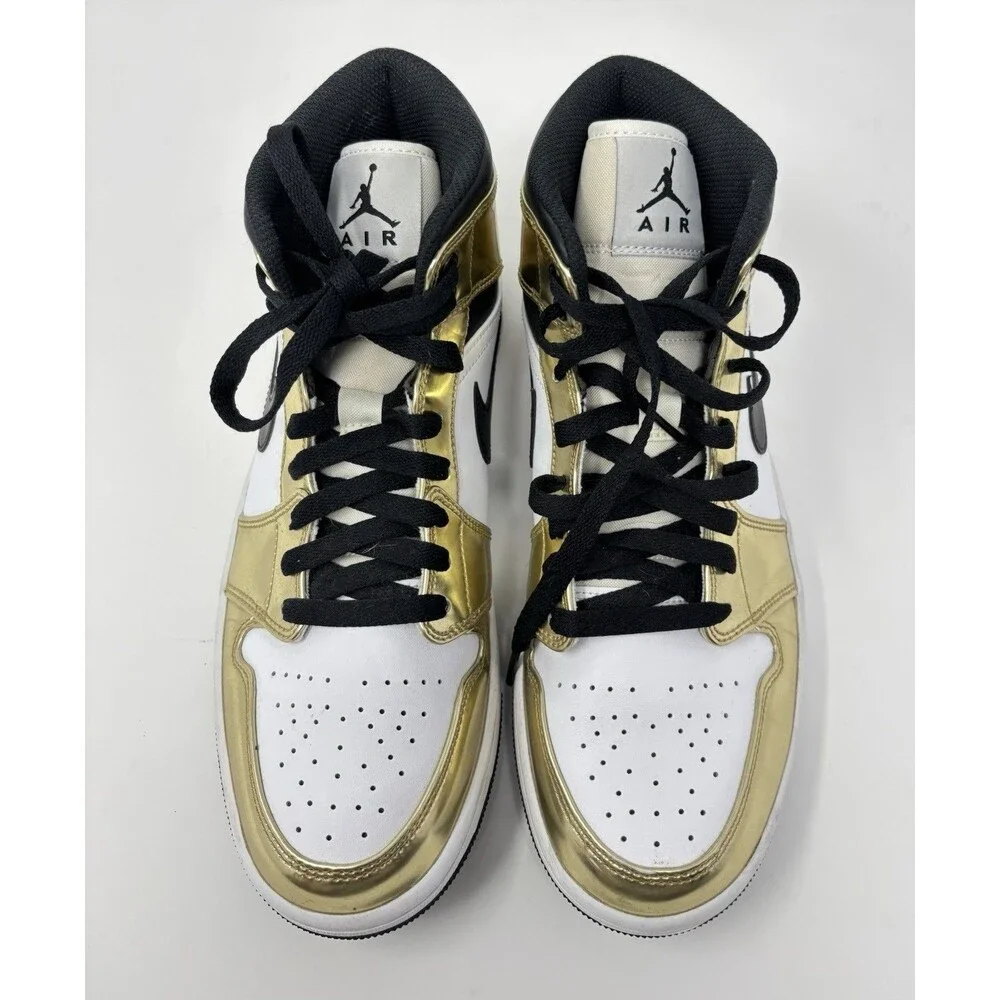 Jordan 1 Mid Metallic Shoes Gold Black White Mens Size 9 DC1419-700